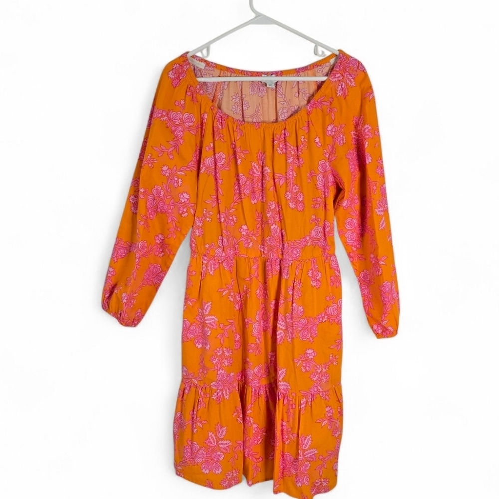 J. Crew Bird of Paradise Tiered Scoopneck Long Sleeve Dress Size 10 Floral Print